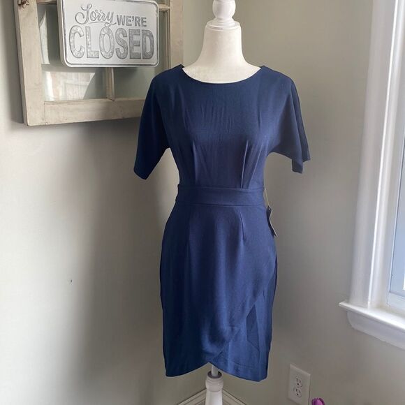 𝅺BOBEAU Dolman Top Faux Wrap Navy Blue Dress NWT - Picture 1 of 7